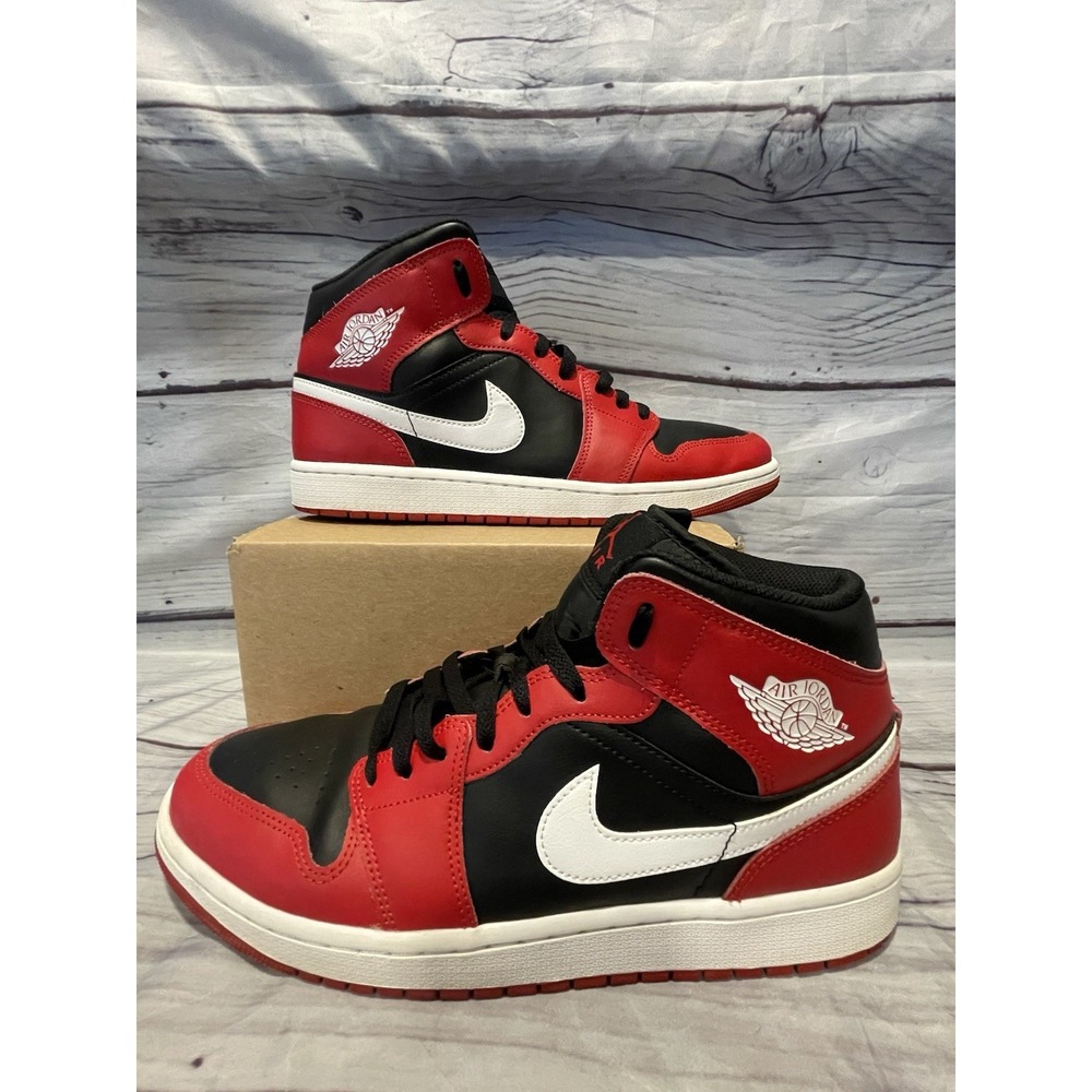 Nike Air Jordan 1 Mid Red Black White Men's 12 - White Check Rare